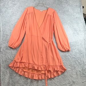 New Gianni Bini Peach Long Sleeve Ruffle Dress